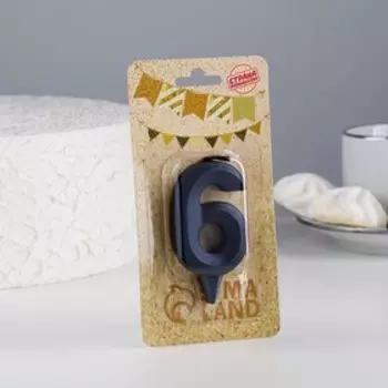 Свеча в торт "Грань", цифра 6, черный металлик, 6,5 см