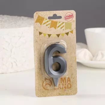 Свеча в торт "Грань" ,цифра 6 , графит, 6,5 см
