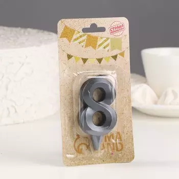 Свеча в торт "Грань" ,цифра 8 , графит, 6,5 см