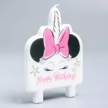 Свеча для торта "С Днем рождения!", 74 х 100 мм, Минни Маус Единорог