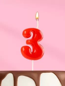 Свеча в торт «Красная», цифра 3