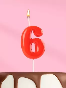 Свеча в торт «Красная», цифра 6