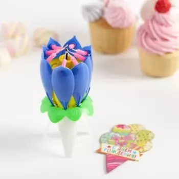 Свеча в торт музыкальная, синяя