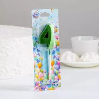 Свеча в торт на шпажке «Цифра 4», зеленая, 5 см