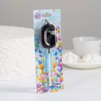 Свеча в торт на шпажке «Цифра 6», черная, 5 см