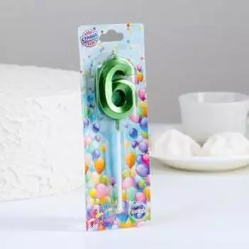Свеча в торт на шпажке «Цифра 6», зеленая, 5 см