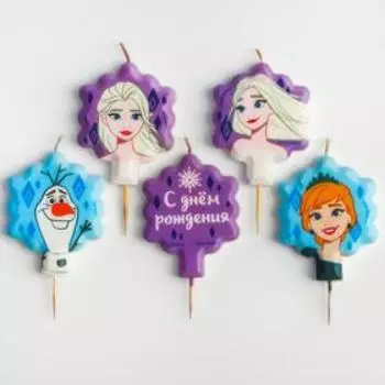 Свеча в торт набор "С Днем Рождения" 5 шт., Холодное сердце