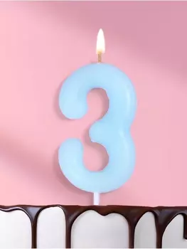Свеча в торт «Цифра 3», светящаяся голубая, 9 см