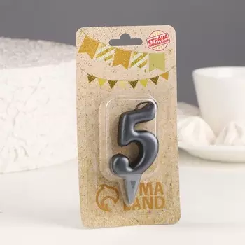 Свеча в торт "Овал" ,цифра 5 , графит, 5,5 см