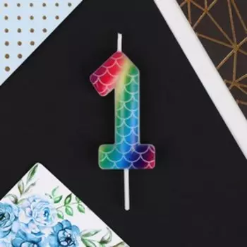 Свеча в торт цифра «1», разноцветная