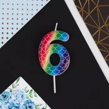 Свеча для торта, цифра «6», разноцветная, 5,5 х 8 см.