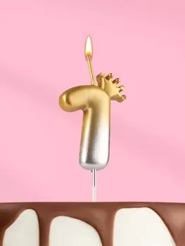 Свеча в торт «С короной», цифра 1, золото - серебро