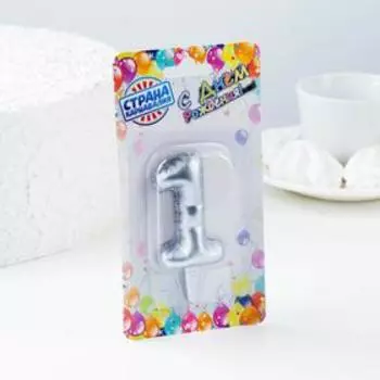 Свеча в торт "Шары", цифра 1, серебро, 5,5 см