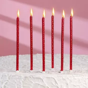 Свечи для торта «Классические» с подставкой, 13 см, 6 шт., рубиновые