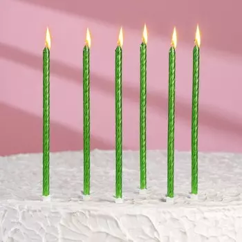 Свечи для торта "Классические" с подставкой, 13 см, 6 шт, зеленые