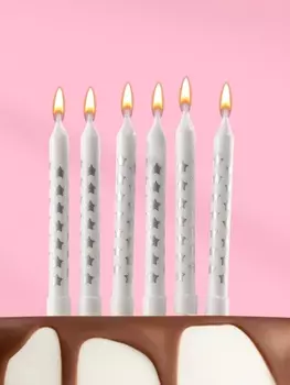 Свечи для торта «Серебряные звезды», белый металлик, 7.5 см, 6 шт.
