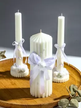 Свечи свадебные "Большая любовь" набор 3 шт (20,5 см + 2 шт по 22 см), белый