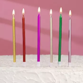 Свечи в торт коктейльные "С днем рождения", 6 шт, 13,5 см, металлик