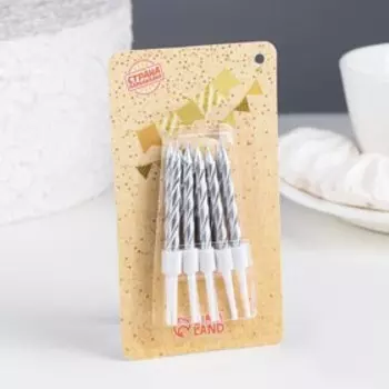 Свечи в торт «Спираль», 10 шт., средние, 5 см, металлик