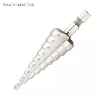 Сверло БАРС, ступенчатое по металлу 4-20 мм, Р6М5, 6-гранный хвостовик