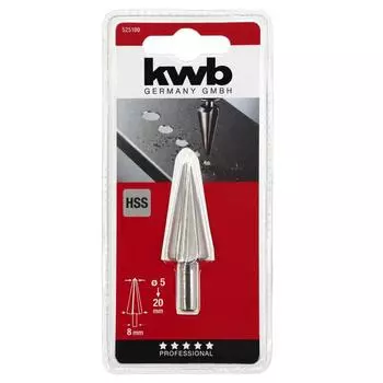 Сверло конусное по металлу KWB, d=6-20х70 мм, хвостовик d=8 мм, быстрорежущая сталь HSS