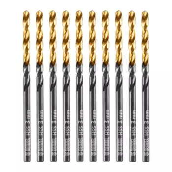 Сверло по металлу DENZEL 717204, HSS-Tin, Golden Tip, 10 штук, 3 мм