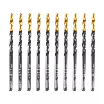 Сверло по металу DENZEL 717206, 3,2 мм, HSS-Tin, Golden Tip, 10 шт.