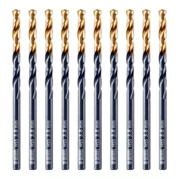 Сверло по металу DENZEL 717208, 3,8 мм, HSS-Tin, Golden Tip, 10 шт.