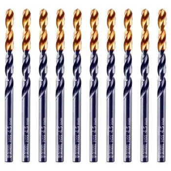 Сверло по металу DENZEL 717211, 4,5 мм, HSS-Tin, Golden Tip, 10 шт.