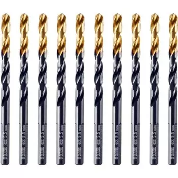 Сверло по металу DENZEL 717214, 5,5 мм, HSS-Tin, Golden Tip, 10 шт.