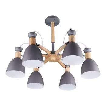 Светильник ЭкономСвет 10911/6WD+GR GR+WT, E27 6x60Вт, цвет серый, натуральное дерево