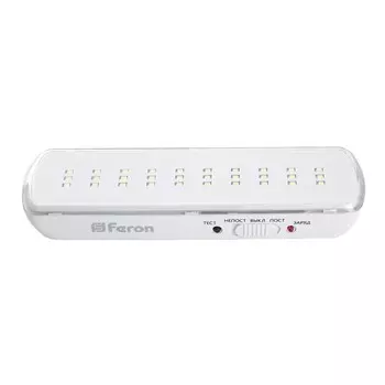 Светильник аварийный Feron EM110, IP20, LED, 2 Вт, 205х31х58 мм, цвет белый