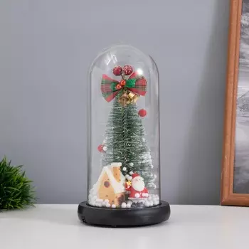 Фигурка светящаяся колба RISALUX «Дед Мороз и пряничный домик», LED-ночник, 1.5 Вт, 3AAA, чёрный, USB, 111121 см