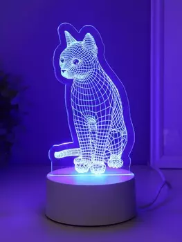 Светильник 3D RISALUX «Кошка», LED-ночник, RGB, от сети, 9.58.217 см