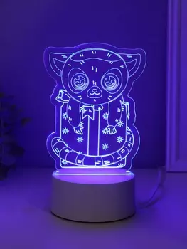 Светильник 3D RISALUX «Лемур на подарке», LED-ночник, RGB, от сети, 9.511.817 см