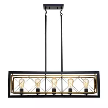 Светильник на штанге Indigo, 10003/5R Black. 5х60Вт, E27, 960х200х305/1305 мм, цвет золотой