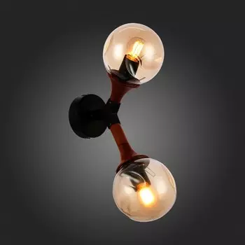 Светильник настенный Evoluce. SLE109401-01. Raquel. 2х60 Вт, E27, 13х41 см, цвет чёрный, тёмное дерево