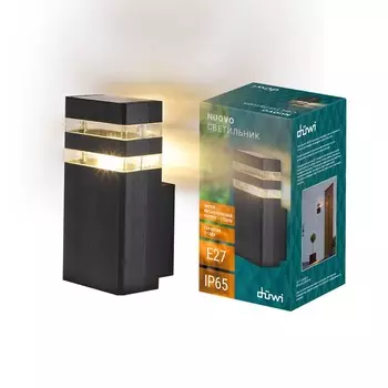 Светильник настенный, накладной Duwi TECHNO, 110х95х200мм, Е27, алюм/стекло, IP65, черный,