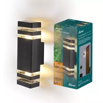 Светильник настенный, накладной Duwi TECHNO, 110х95х320мм, 2хЕ27, алюм/стекло, IP65, черный, 990523