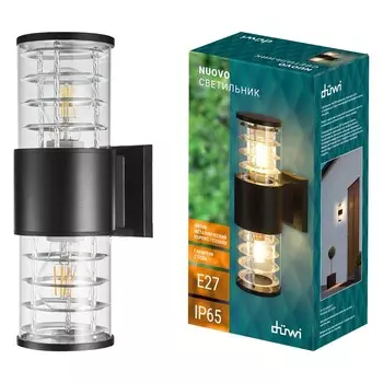 Светильник настенный, накладной Duwi TECHNO, 170х108х320мм, 2хЕ27, алюм/стекло, IP65, черный