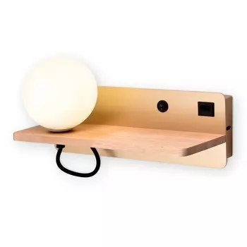Светильник настенный с выключателем, USB портом и полкой Ambrella light, Wall, FW520, G9, 4200К, цвет золото, светлое дерево