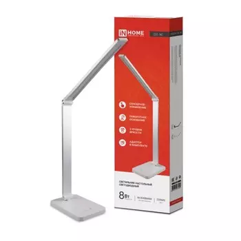 Светильник настольный 8Вт 3000-6500К 480Лм, сенсор-диммер, с адаптером