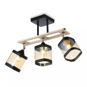Светильник подвесной Ambrella light, Modern, TR9527, 3хE27, цвет чёрный, золото, светлое дерево