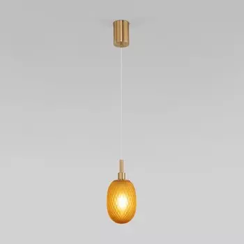 Светильник подвесной Eurosvet Pineapple 50266/1, E14, 1х40Вт, 124х124 мм, цвет латунь, янтарный