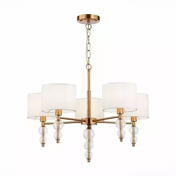 Светильник подвесной Evoluce. SLE105713-05. Ramer. 5х40 Вт, E14, 65х65х45 см, цвет латунь, прозрачный