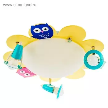 Светильник потолочный детский «Совята», 6 ламп 40W Е14, основание желтое 49,5х49,5х14,5 см