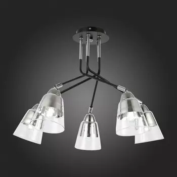 Светильник потолочный Evoluce. SLE102902-05. Lirino. 5х40 Вт, E27, 54х54х44 см, цвет чёрный, хром