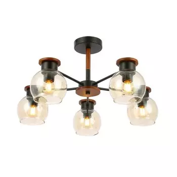 Светильник потолочный Evoluce. SLE108102-05. Rasco. 5х60 Вт, E27, 60х60х35 см, цвет чёрный, тёмное дерево