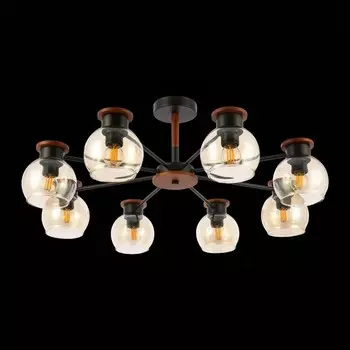 Светильник потолочный Evoluce. SLE108102-08. Rasco. 8х60 Вт, E27, 78х78х35 см, цвет чёрный, тёмное дерево