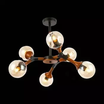 Светильник потолочный Evoluce. SLE109402-06. Raquel. 6х60 Вт, E27, 75х75х42 см, цвет чёрный, тёмное дерево